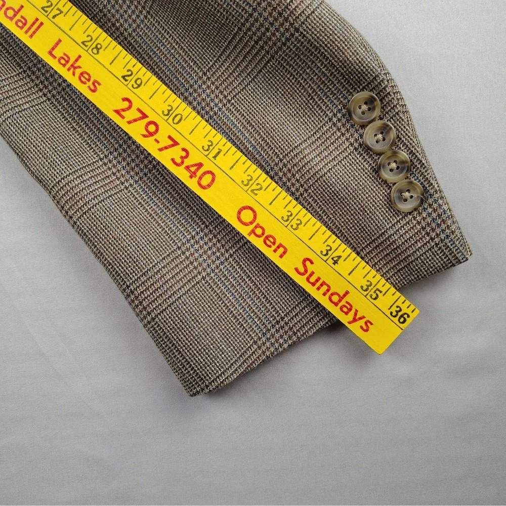 Hart Schaffner Marx 50L Sport Coat Blazer Glen Plaid Check USA Made Tan Brown